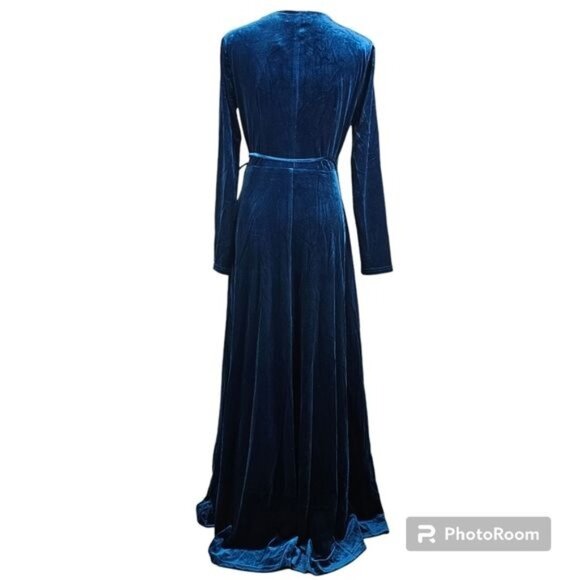 Lulus Jacinda Teal Velvet Wrap Maxi Dress M Whimsigoth Holiday Fairy Grunge - Picture 4 of 12